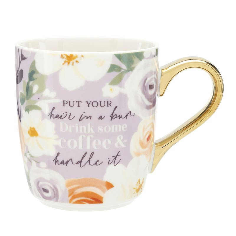 Image of Blooms of Grace Gold Handle Mug – Put Your Hair