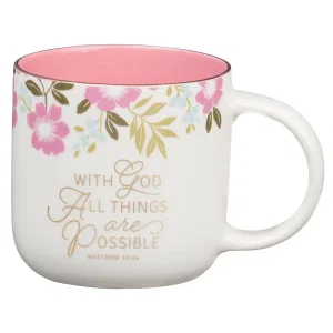 Mug Pink Floral With God All Things Matt. 19:26