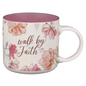 Mug White Floral Walk By Faith 2 Cor. 5:7