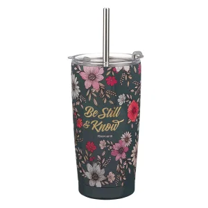 Tumbler SS Teal Floral Be Still & Know Ps. 46:10