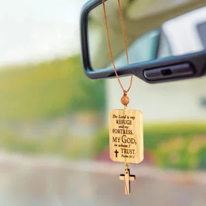 My Refuge Olive Wood Car Charm - Psalm 91:2