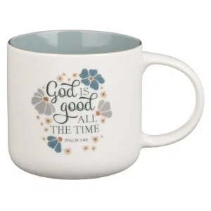 Mug White Blue Floral God Is Good Ps. 34:8