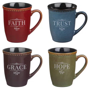 Mug Set 4 pc Multi Colour Faith, Hope, Grace, Trust
