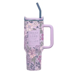 Tumbler w/straw SS Purple Floral Trust In The Lord Prov. 3:5