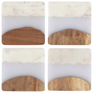 Heirloom Skyline Ice Marble and Wood Coasters Set of 4