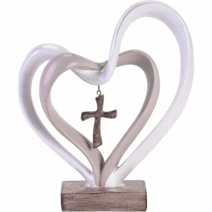 Entwined Hearts & Cross Figurine 2-Tone