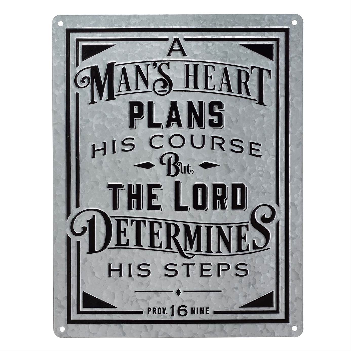 Image of Plaque A Man’s Heart Vintage Metal Sign – Proverbs 16:9