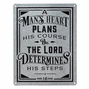 Plaque A Man's Heart Vintage Metal Sign - Proverbs 16:9