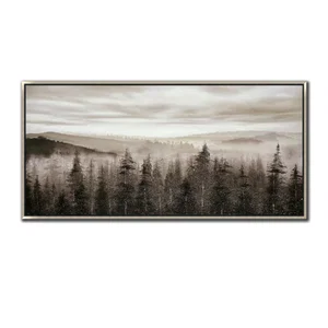 Foggy Mountain Pines - Framed Canvas Art - 28"x56"