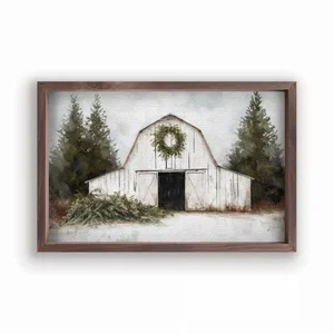 Framed Wall Art - White Barn - 15"x24"
