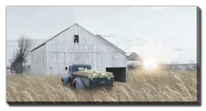 Navy Blue Truck with Flowers 30x60