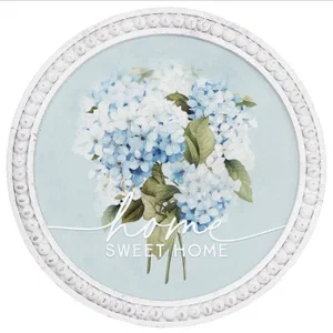 Home Sweet Hydrangea Beaded Round Wall Art
