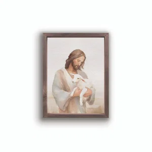 Wonderous Watercolors Collection Framed Linen Art - Jesus & Lamb