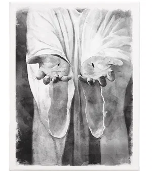 B&W Jesus Hands- Wrapped Canvas 13"x17"