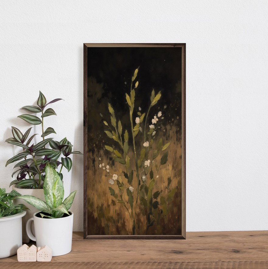 Image of Framed Art Field Grass With White Flower