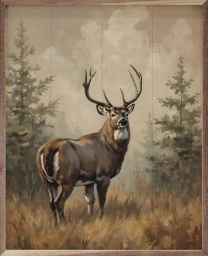 Framed Art- Whitetail Buck In Pines