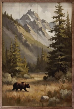 Framed Art- Bear In Mountains
