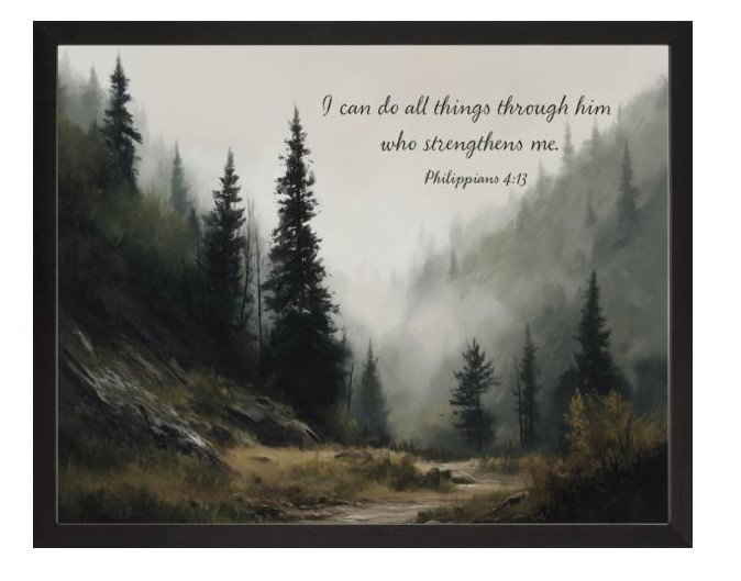 Farmhouse Him Who Strengthens Me Black Frame 18"x24"