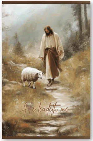 Canvas Art Hanging He Leadeth Me 18"x 12"