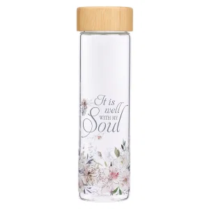 Well With My Soul Hymn - Glass Water Bottle with Bamboo Lid & Sle- Disconti