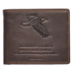 Wings Like Eagles- Brown Genuine Leather Wallet - Isaiah 40:31