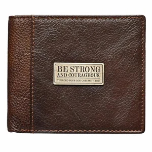 Wallet Leather Brown Be Strong And Courageous