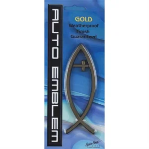 Fish Cross Auto Emblem LG Gold
