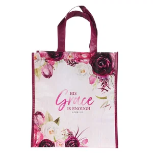 Tote Bag His Grace is Enough Non-Woven in Pink Plums - 2 Corinthians 12:9