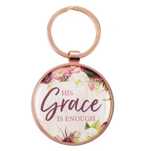 Keyring in a Tin His Grace is Enough in Pink Plum - 2 Corinthians