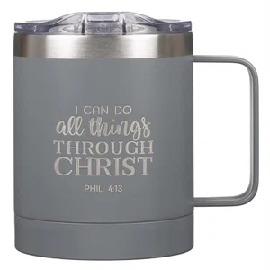 Grey Stainless Steel Mug - I Can Do All Things - 11 oz