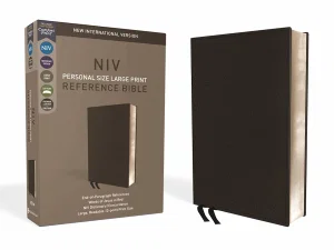 NIV, Personal Size Reference Bible Large Print, Premium Leather, Black
