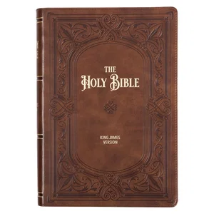 KJV Art Nouveau Framed Saddle Tan Faux Leather Bible - Thumb Index  - Discontinu