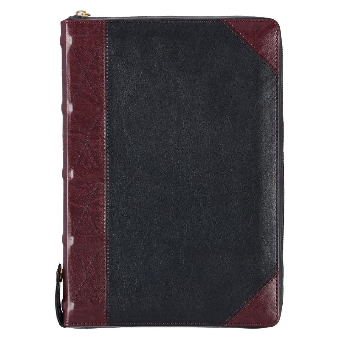 Image of KJV Burgundy and Black Faux Leather – Thumb Index – Zipper Closure