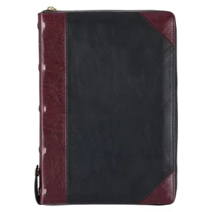 KJV Burgundy and Black Faux Leather - Thumb Index - Zipper Closure