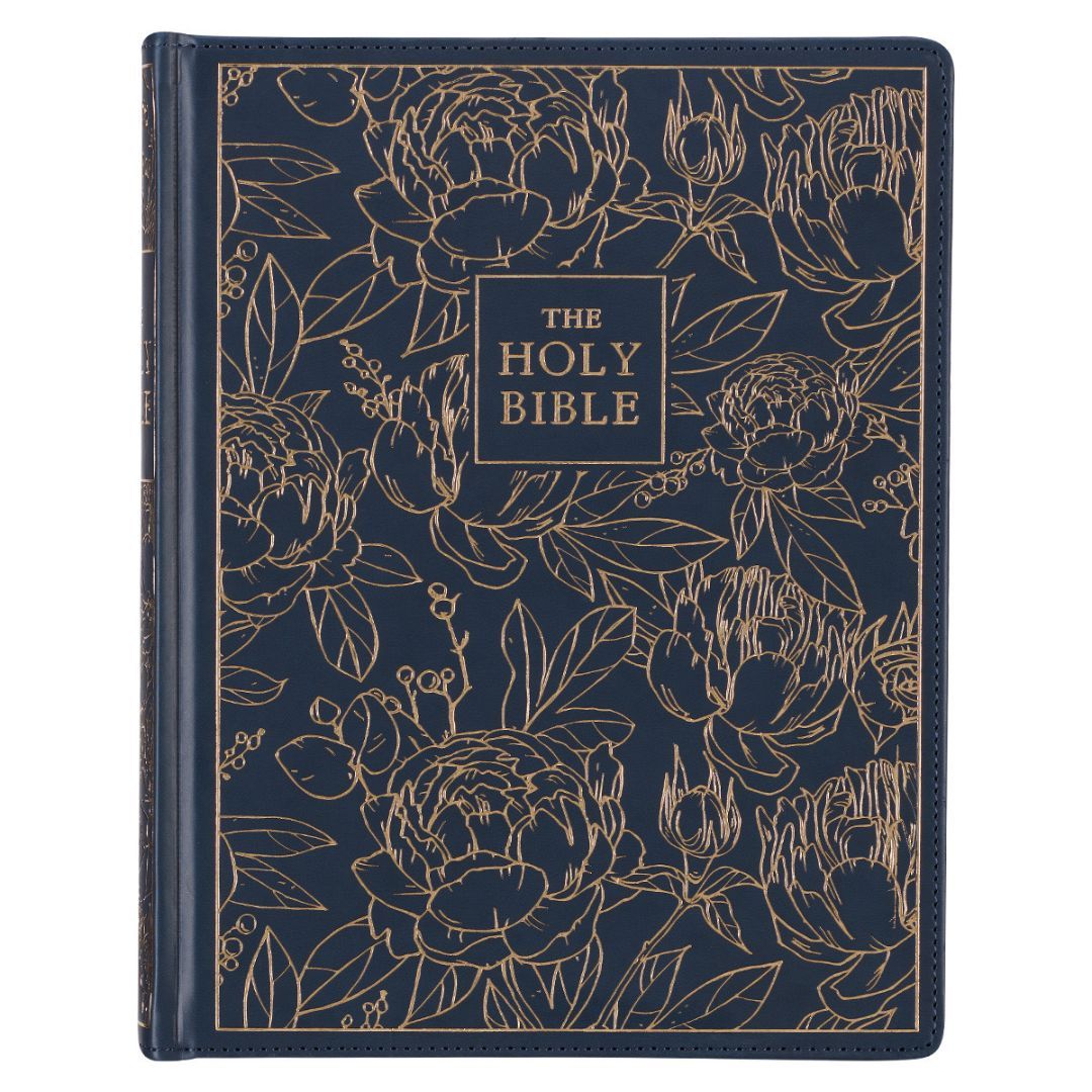 Image of KJV Study Bible, Navy Blue Floral Faux Leather – Note-taking Bible