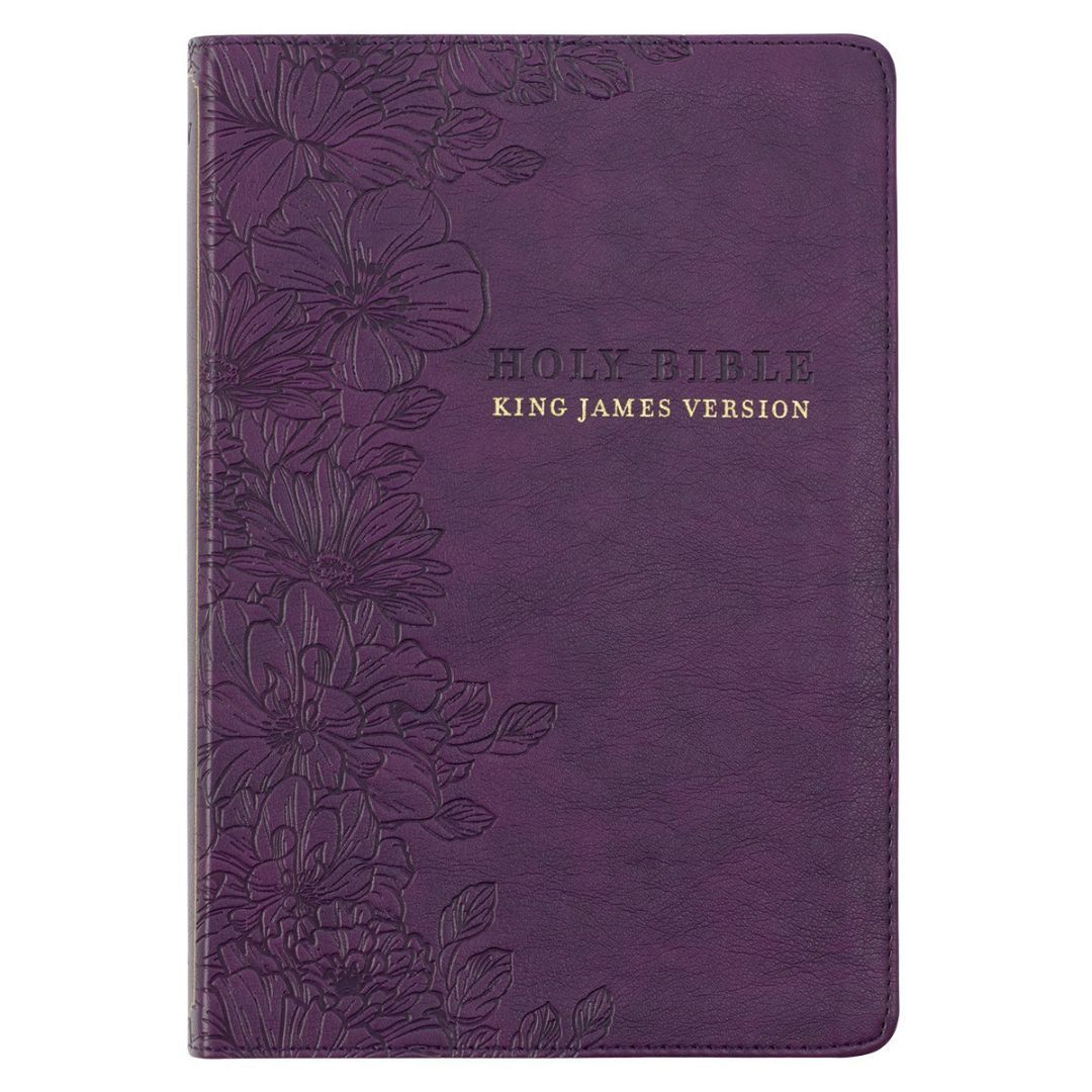 Image of KJV Purple Floral Faux Leather Large Print Thinline – Thumb Index