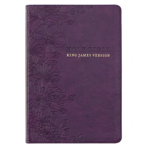 KJV Purple Floral Faux Leather Large Print Thinline - Thumb Index