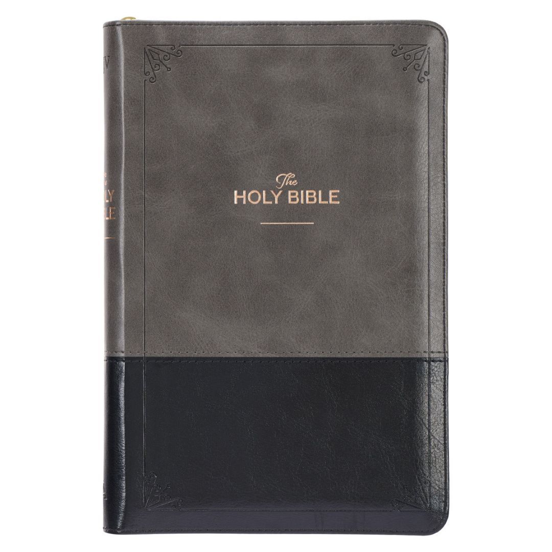 Image of KJV Gray and Black Faux Leather with Zipper – Thumb Index
