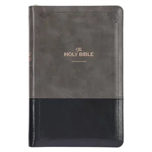 KJV Grey and Black Faux Leather with Zipper - Thumb Index