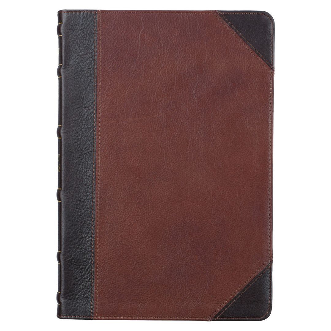 Image of KJV Mahogany and SadleTan Full Grain Leather Large Print Thinline