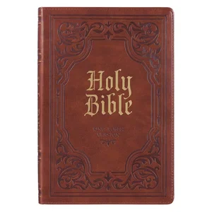 KJV Antiqued Brown Faux Leather Large Print Thinline - Thumb Inde