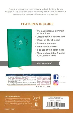 KJV Holy Bible, Value Ultra Thinline, Teal Leathersoft, Red Letter, Comfort Prin