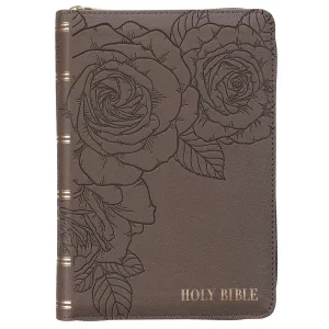 KJV Floral Dusty Taupe Faux Leather Large Print Compact Bible
