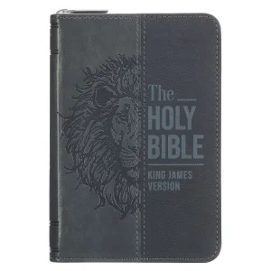 KJV Bible Pocket w/Zip Faux Leather, Black/Grey