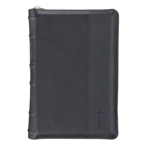 KJV Bible Personal Size LG print w/zip Faux Leather Two-tone Black/Dk Grey