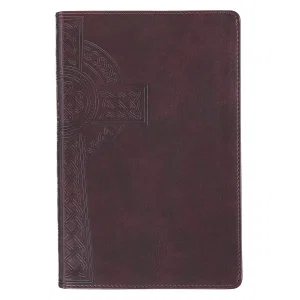 KJV Bible Reader's Edition XL print Faux Leather Brown Celtic Cross