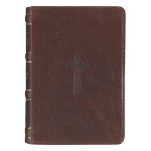 KJV Bible Compact Large Print Leather Tan Cross Black