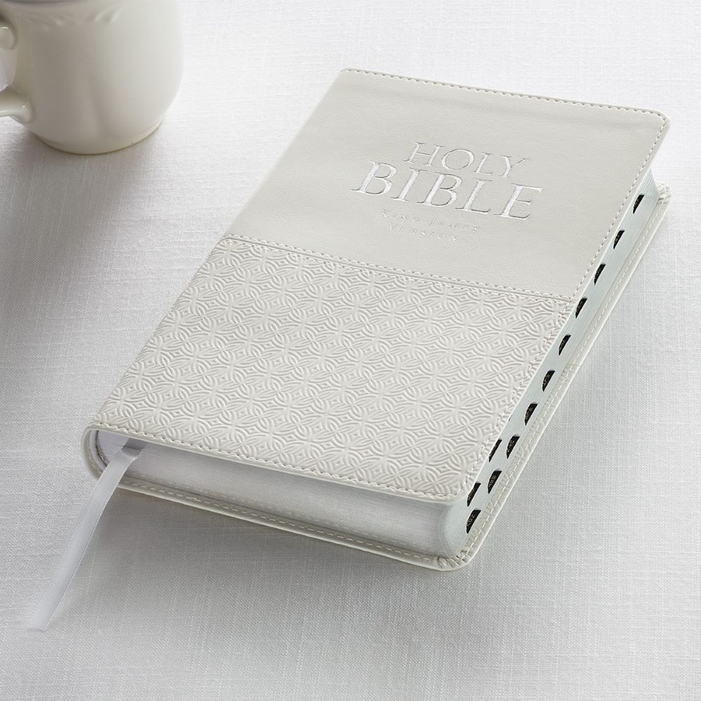 KJV White Faux Leather Deluxe Gift Bible with Thumb Index