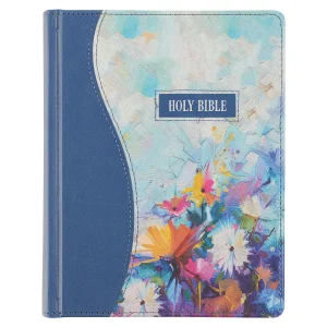 KJV Note-taking Bible Faux Leather HC, Blue Floral Printed