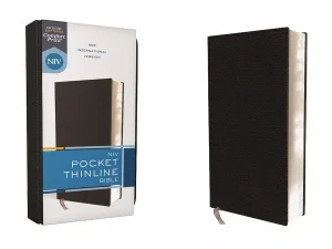 NIV Pocket Thinline Bible, Bonded Leather, Black, Red Letter, Comfort Print